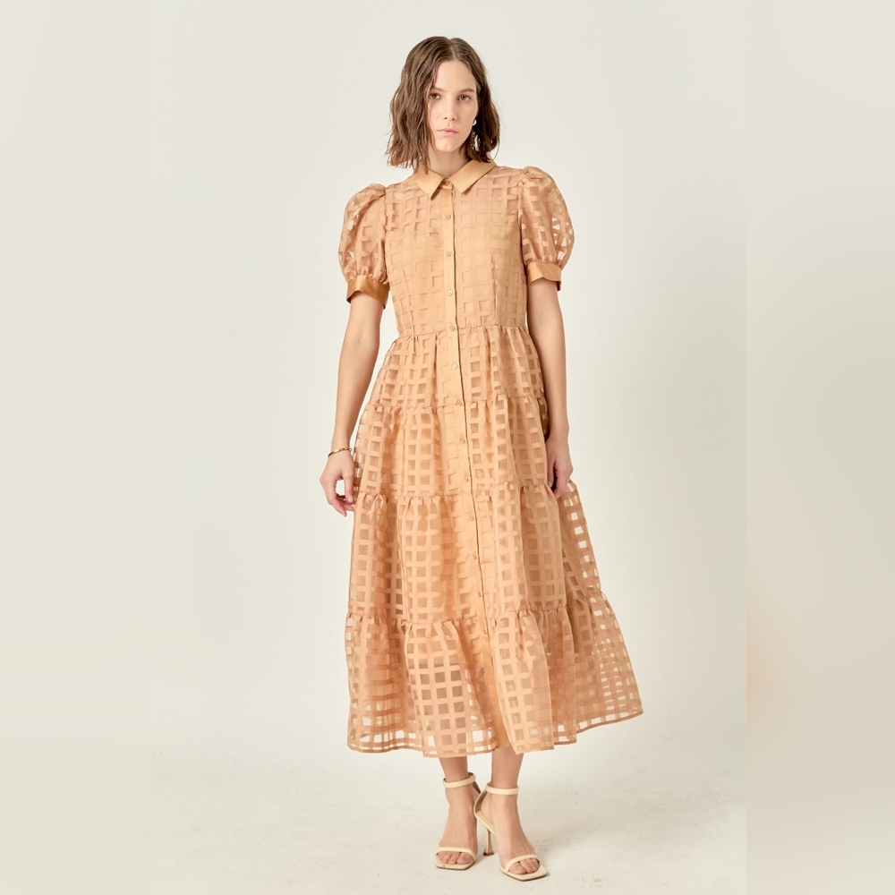 English Factory Tan Checkered Maxi Dress
